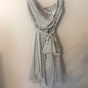 Strapless champagne polka dot dress