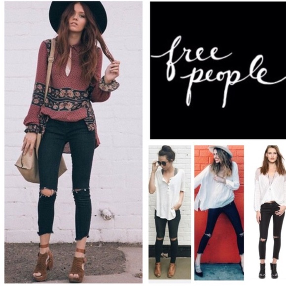 Free People Denim - Free People Frayed Hem Destroyed Skinny Jeans