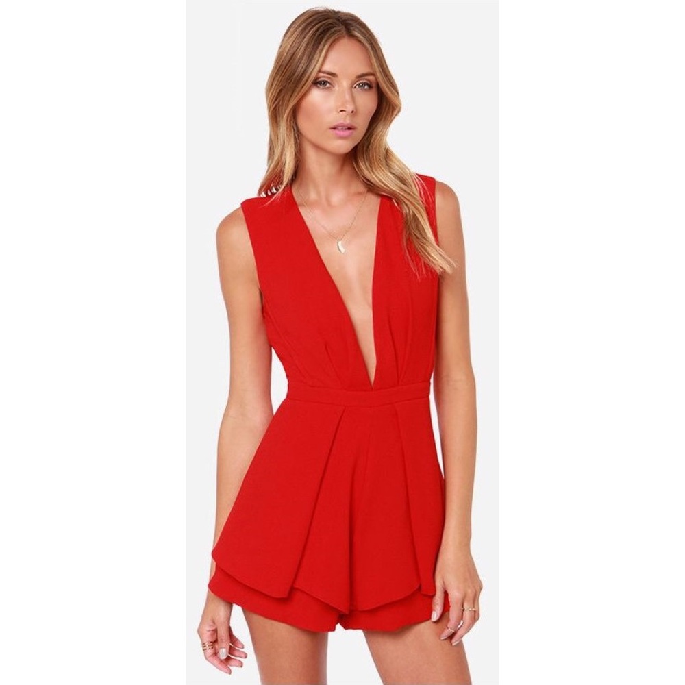 Deep V Romper - Red