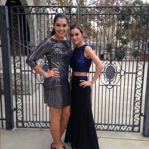 Winter formal 2 piece navy & black sequenced dress