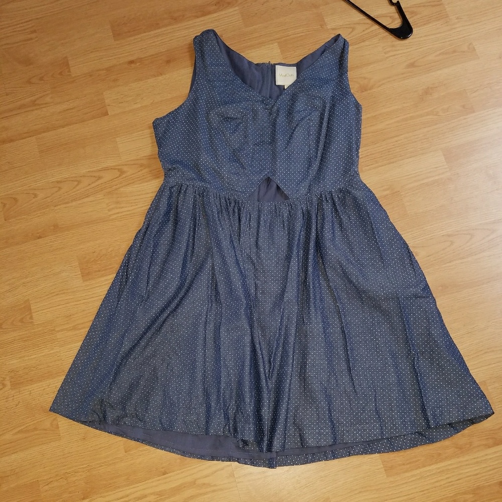 Modcloth 1x blue/white pokadot cut out dress