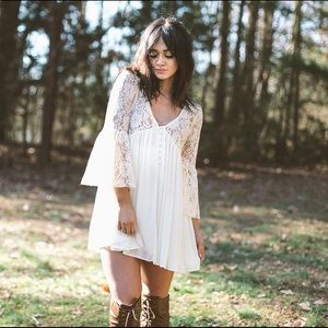 V Neck Peasant Dress with Lace Sleeves