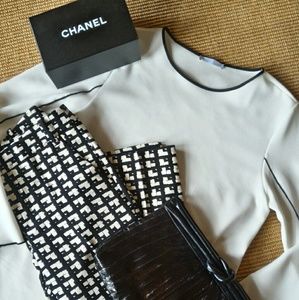 Zara W/B Collection Long Slv Shirt W/ Black Piping