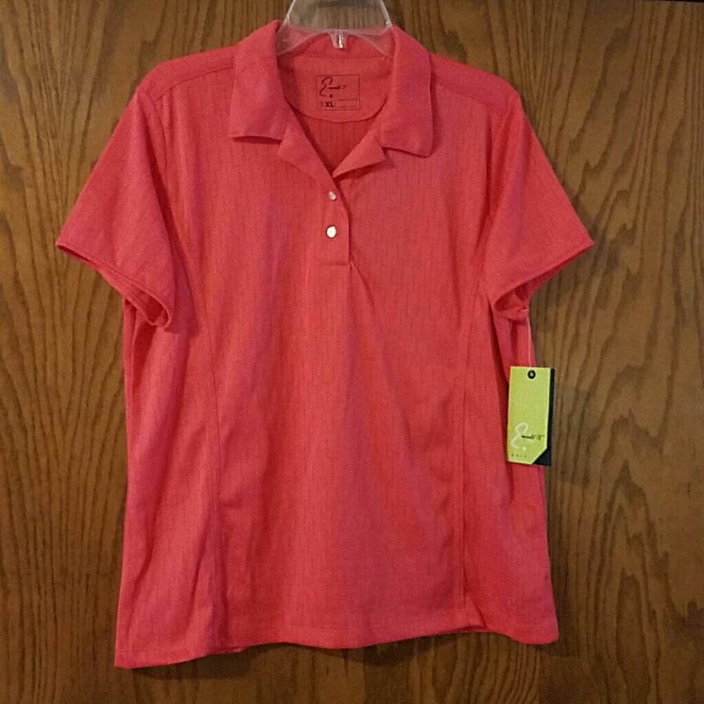 Coral golf shirt, 100% polyester, new with tags.