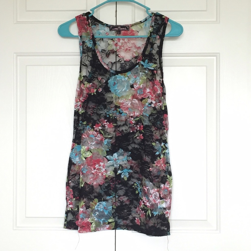 Black Floral Lace Tank Top Almost Famous Large