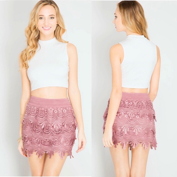 Mauve Crochet Lace Skirt - Picture 4 of 6