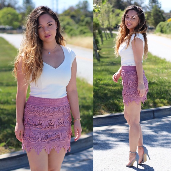 Mauve Crochet Lace Skirt - Picture 3 of 6