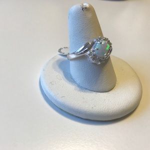 925 Sterling Silver Oval White Opal Ring Accents