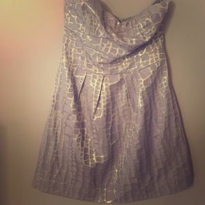 Strapless lavender dress with gold etching