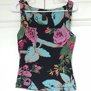 BCBG Tank Top Black Tropical Blue Pink Medium