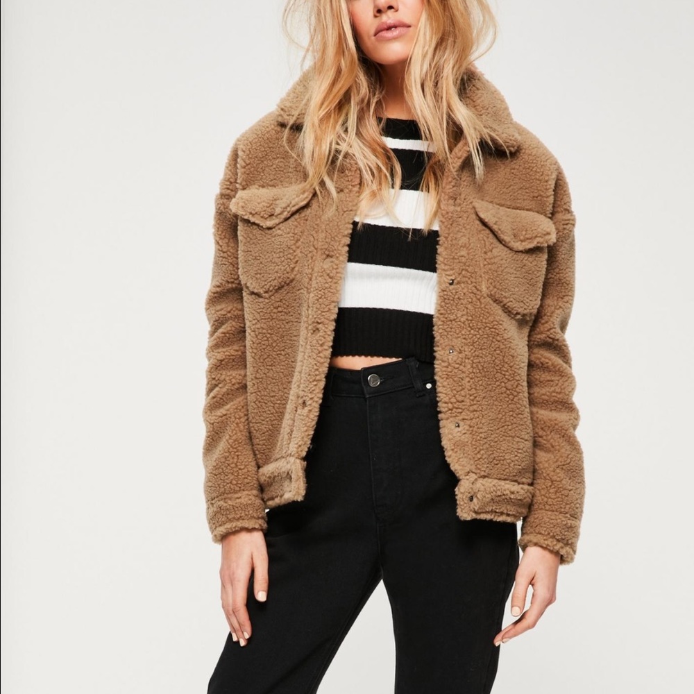 MISSGUIDED NWT camel faux shearling trucker jacket