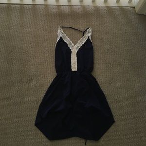 Navy Blue Lace Open Back Romper