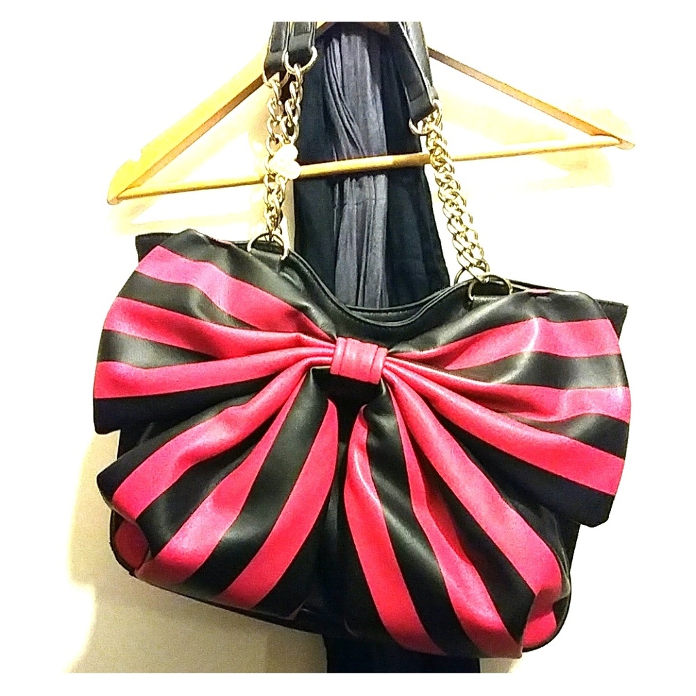 Betsy Johnson Pink and Black Bow Purse