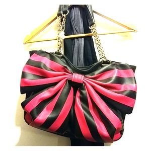 Betsy Johnson Pink and Black Bow Purse