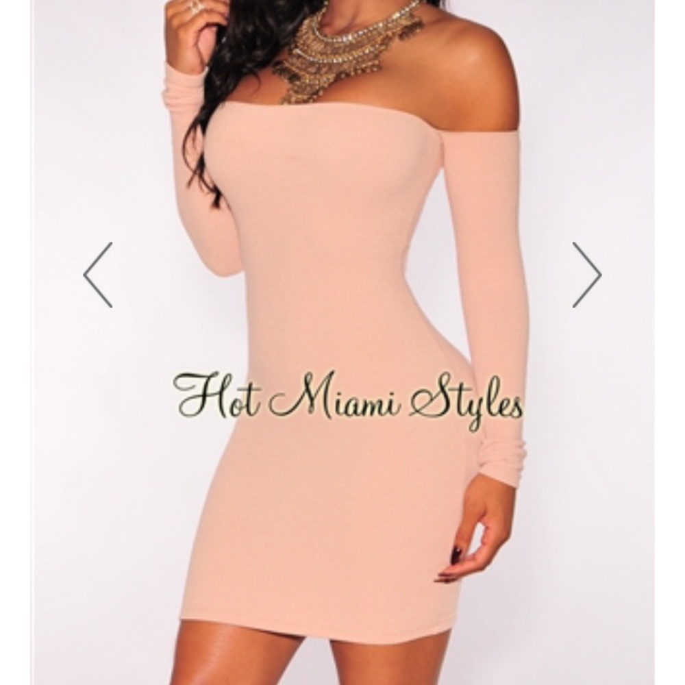 Hot Miami Styles Off Shoulder Long Sleeve Dress