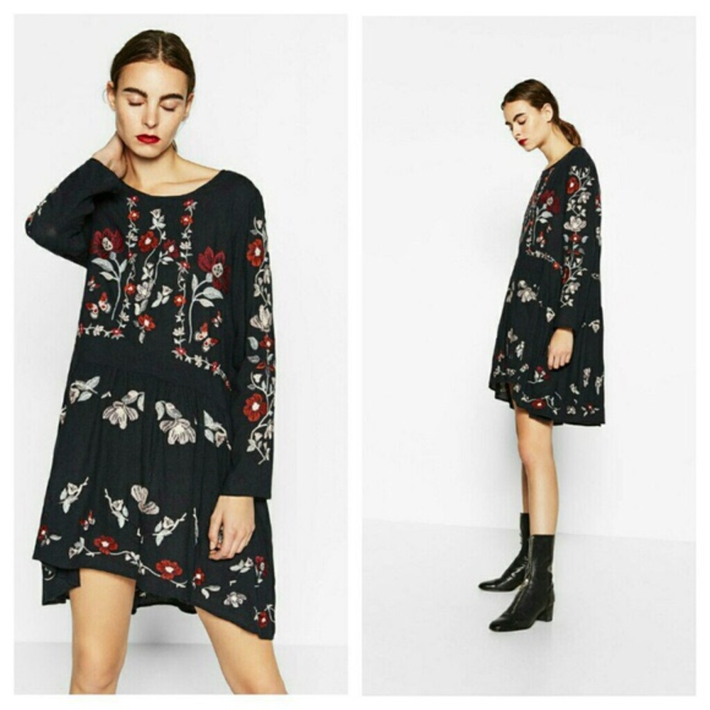 ZARA Floral Embroidered Dress NEW! Size Small