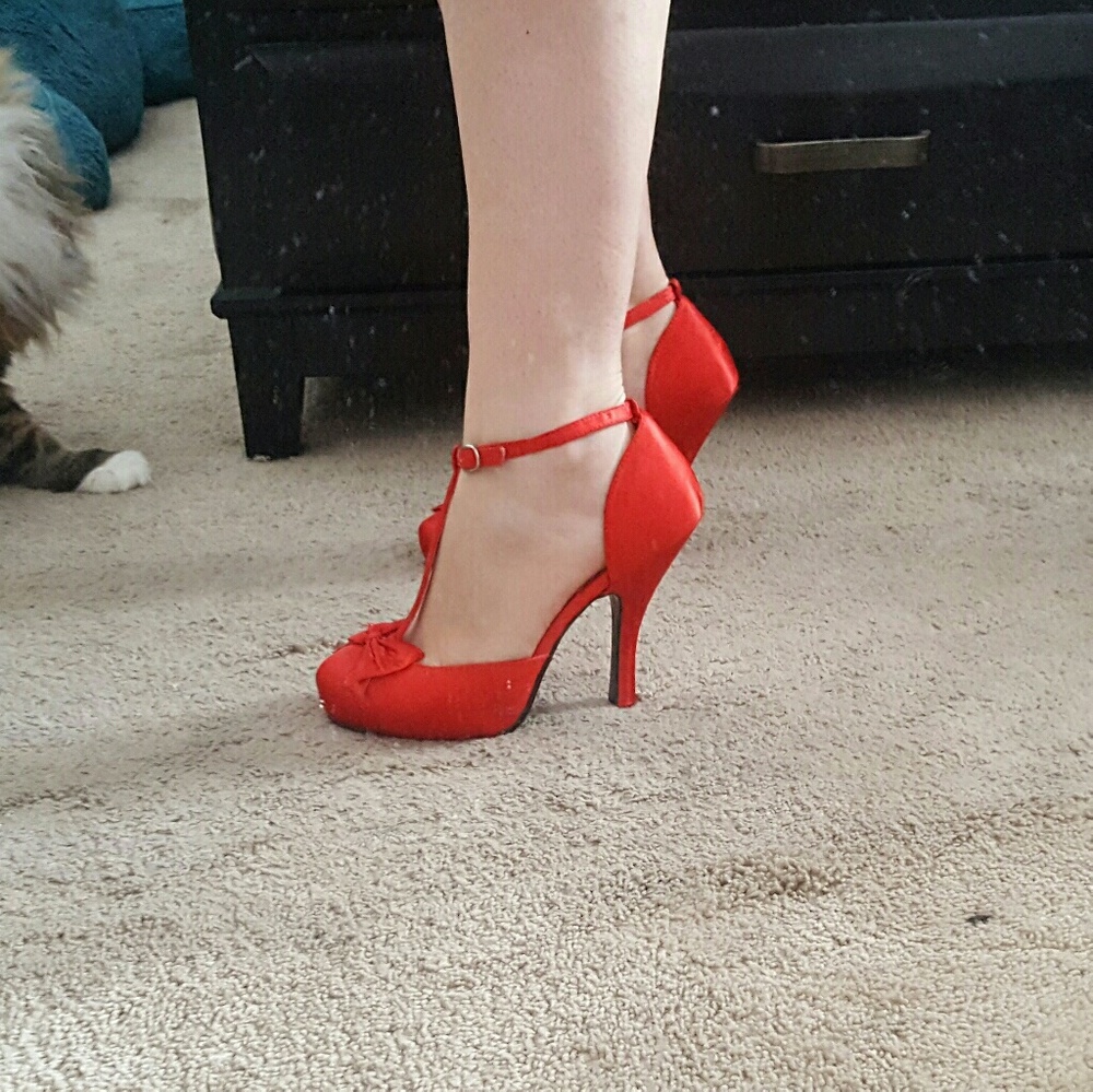 Red satin t-strap pinup shoes