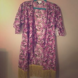 Floral kimono with gold fringe