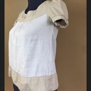 H & M Women's Tan And White Shirt Size 6
