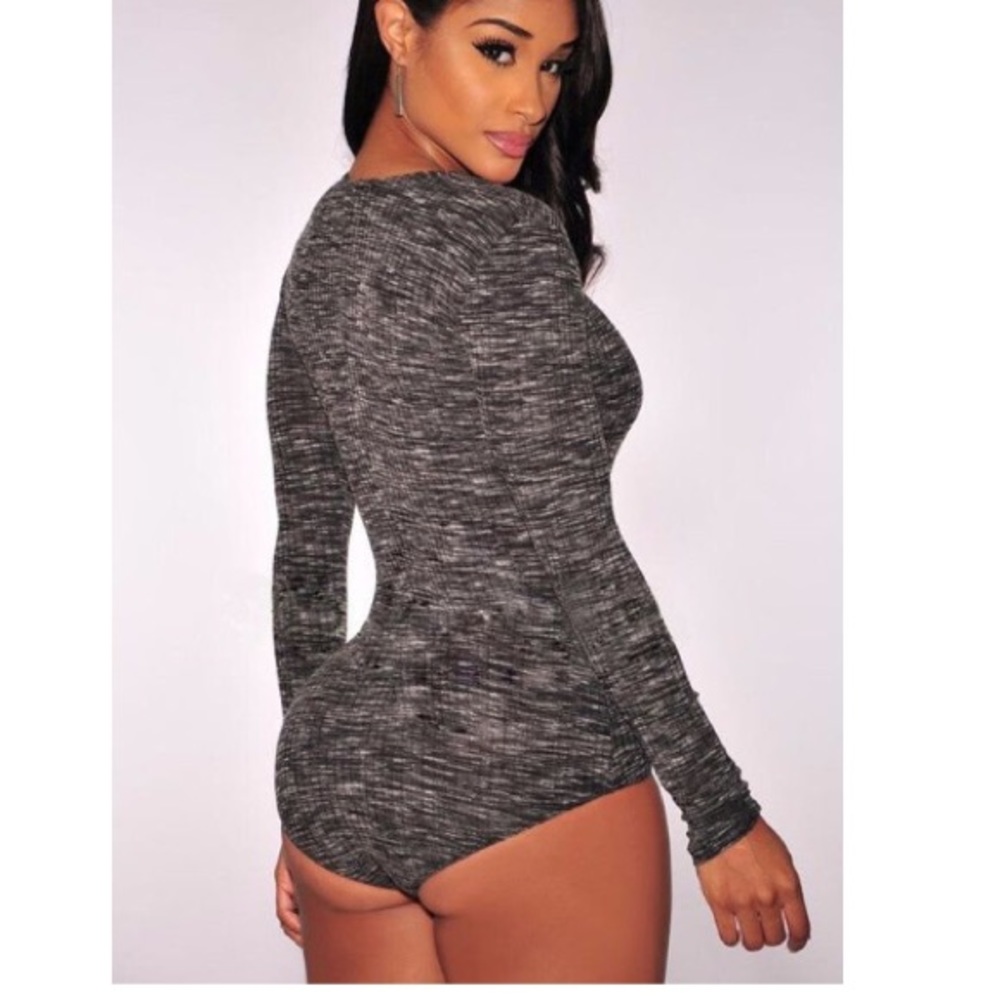 Heather Gray Lace-up Bodysuit - Picture 4 of 7