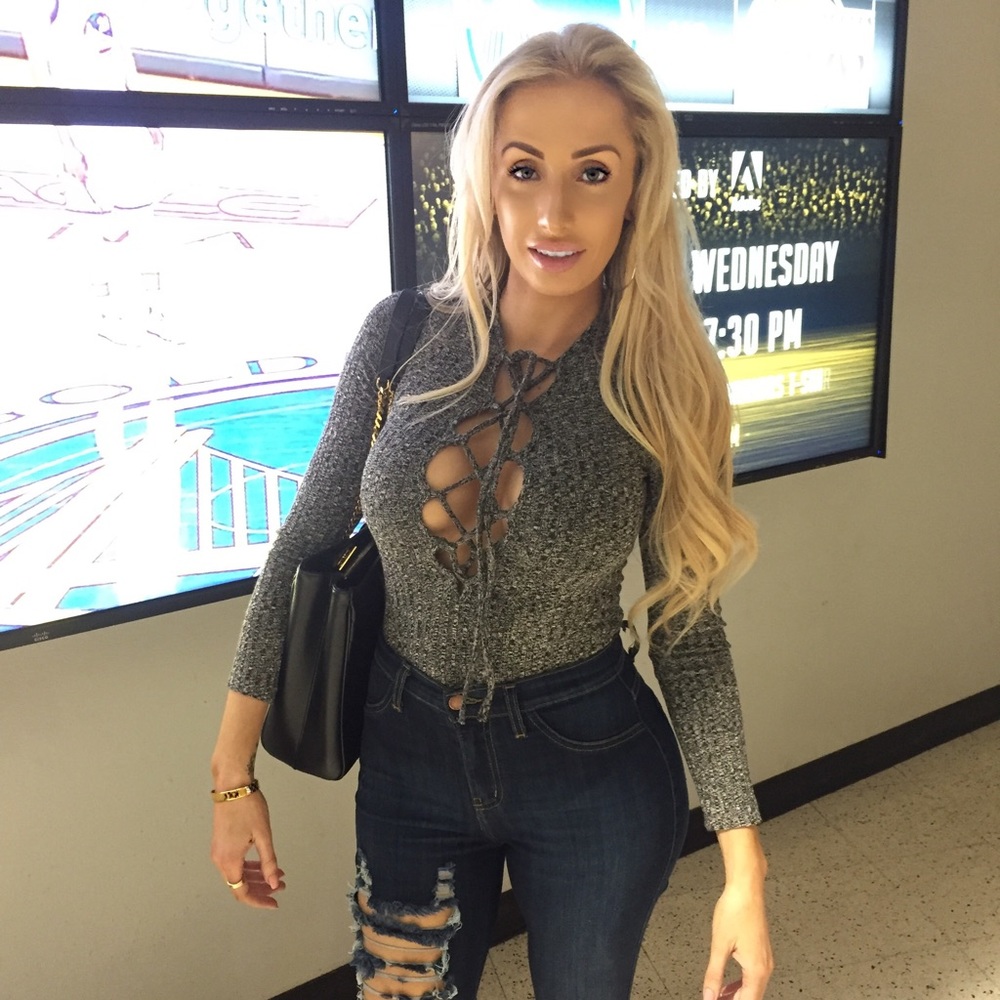 Heather Gray Lace-up Bodysuit - Picture 2 of 7