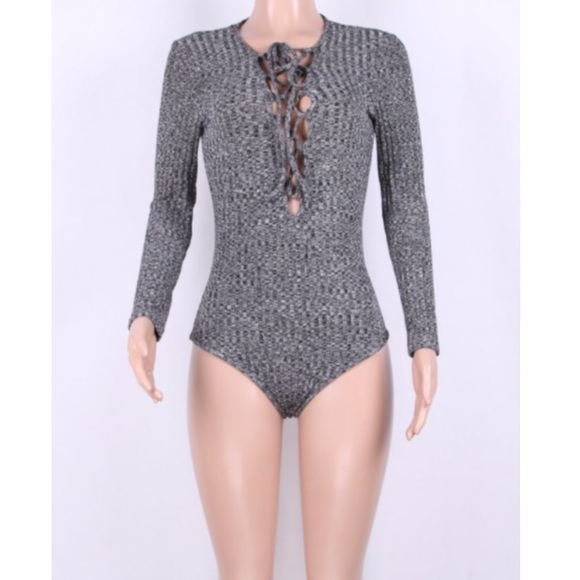 Heather Gray Lace-up Bodysuit - Picture 5 of 7