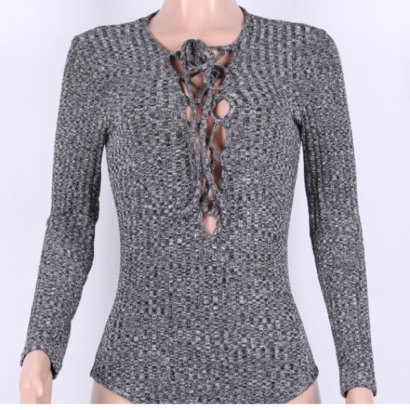Heather Gray Lace-up Bodysuit - Picture 6 of 7