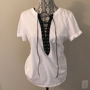 White Lace Up t shirt