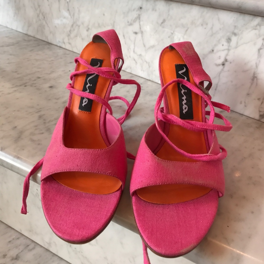 Nina Rose Fuschia Linen Wrap Sandal