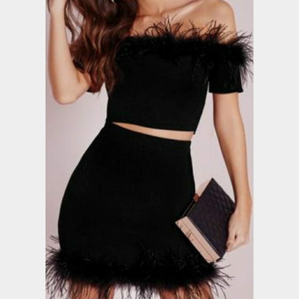 Black feather outfit