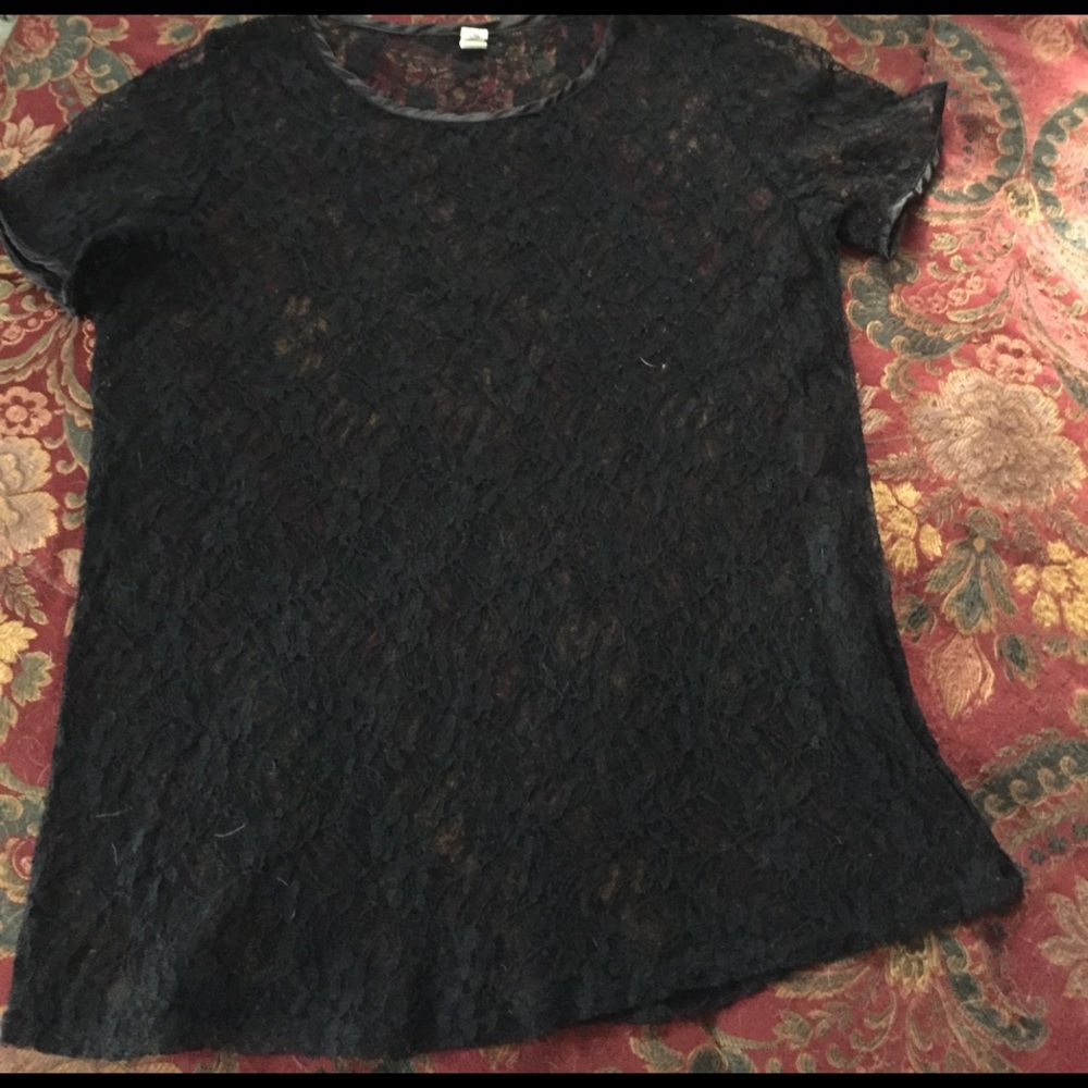 Sheer Black Lace Short Sleeve Tee