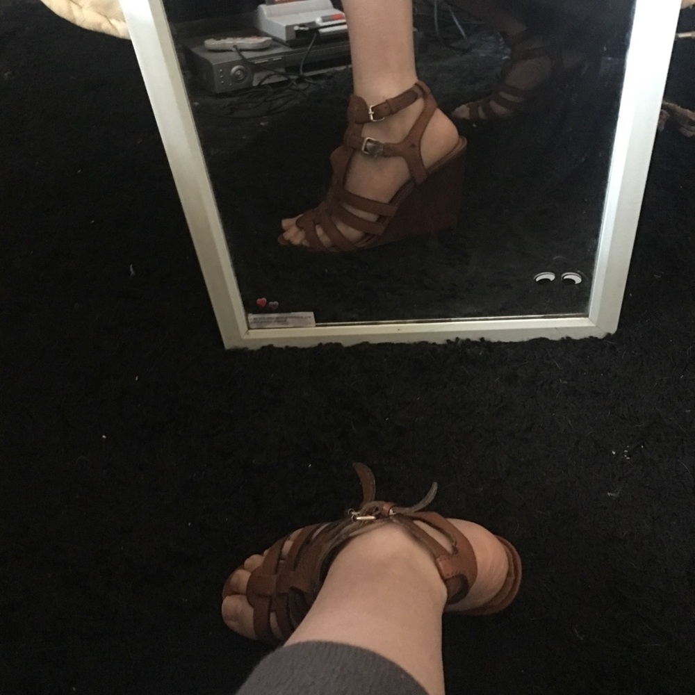 Brown leather wedges