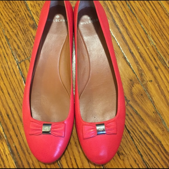 Leather ballet flats Mulberry Red size 37 EU in Leather  Mulberry RED flats