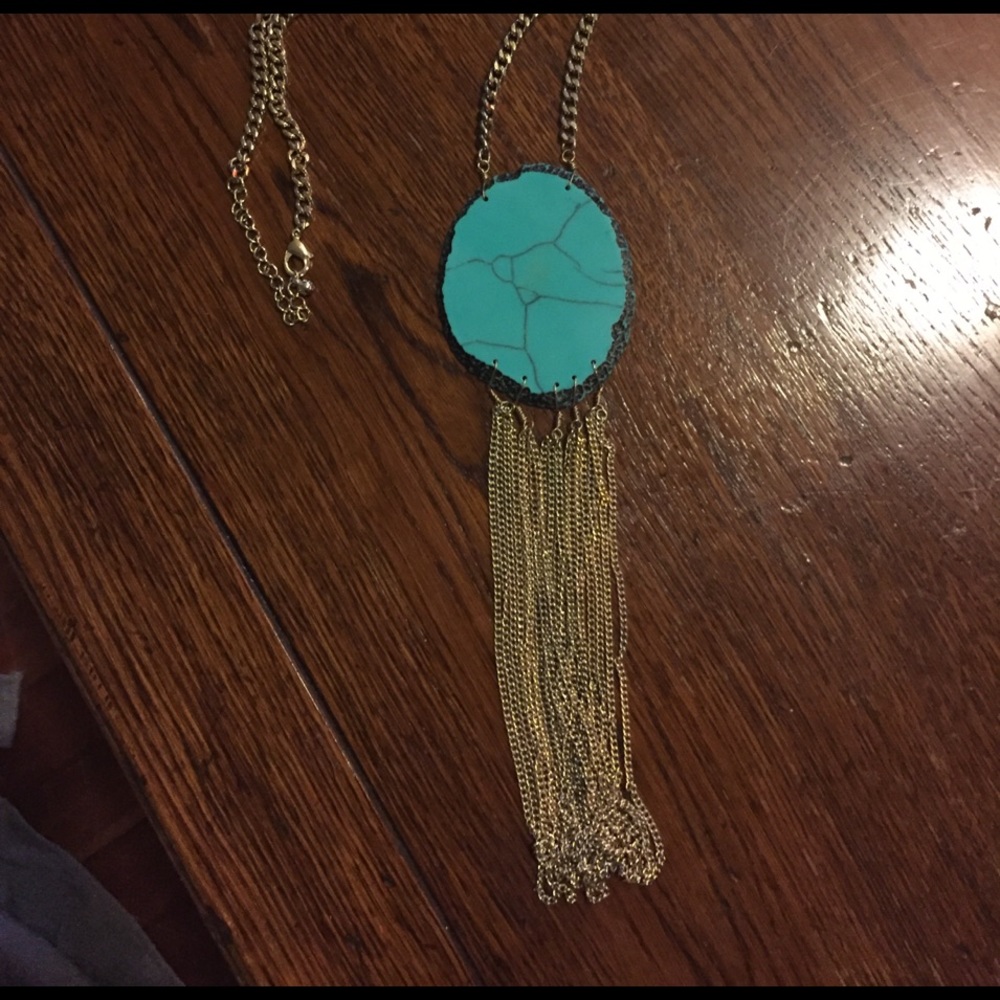 Turquoise stone with chain Long statement necklace