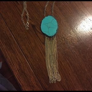 Turquoise stone with chain Long statement necklace