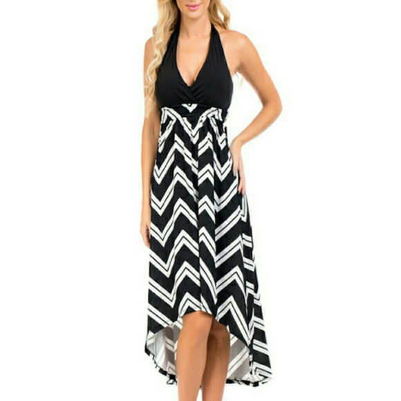 NWT Women’s Black Chevron Maxi Dress - Picture 2 of 3