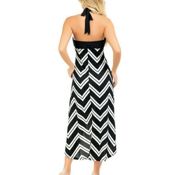 NWT Women’s Black Chevron Maxi Dress - Picture 3 of 3