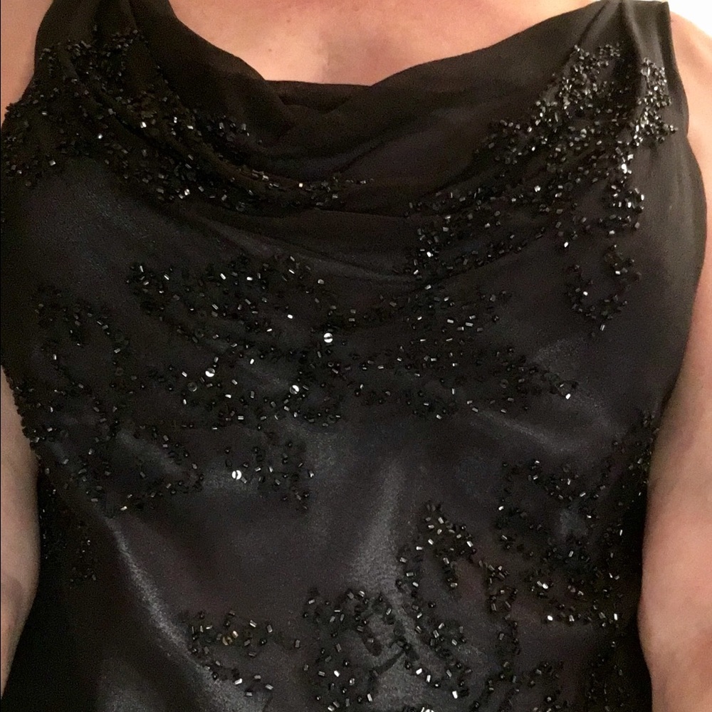 Black beaded sheath evening dress