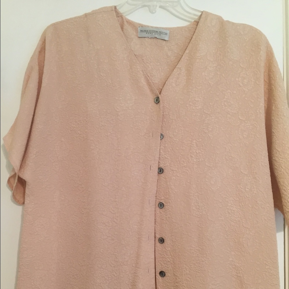 Light pink pure silk button down blouse