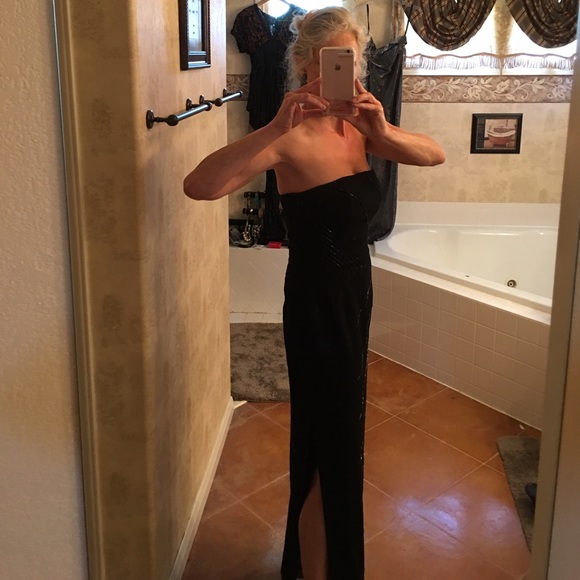 Black beaded strapless designer gown - Picture 3 of 8