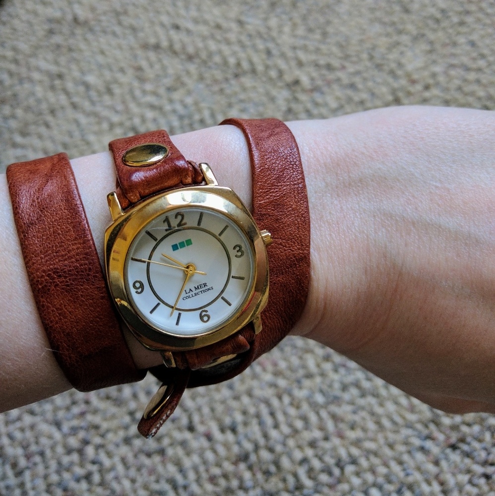 La mer brown leather wrap watch