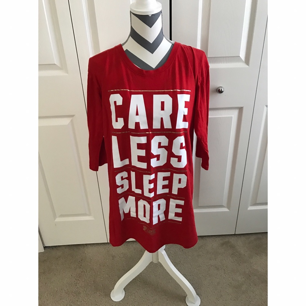 VS PINK "Care Less Sleep More" Night Gown Shirt