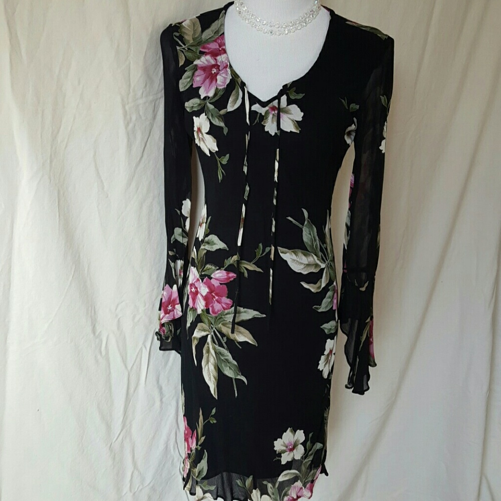 Gorgeous black floral print rayon dress