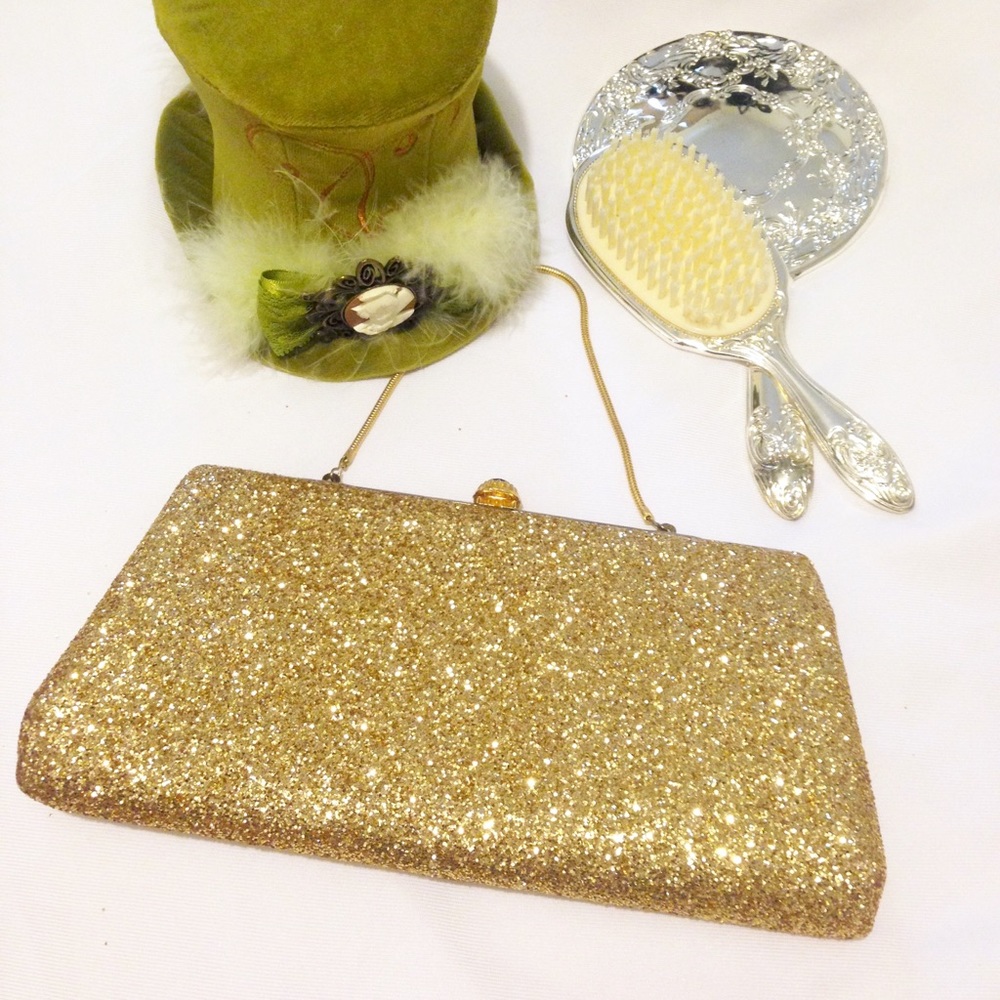 👛 VINTAGE CLUTCH PURSE GOLD GLITTER Disney Dapper