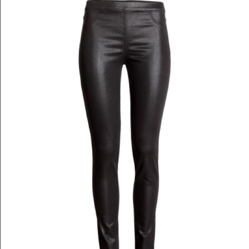 black faux leather high waist pants.