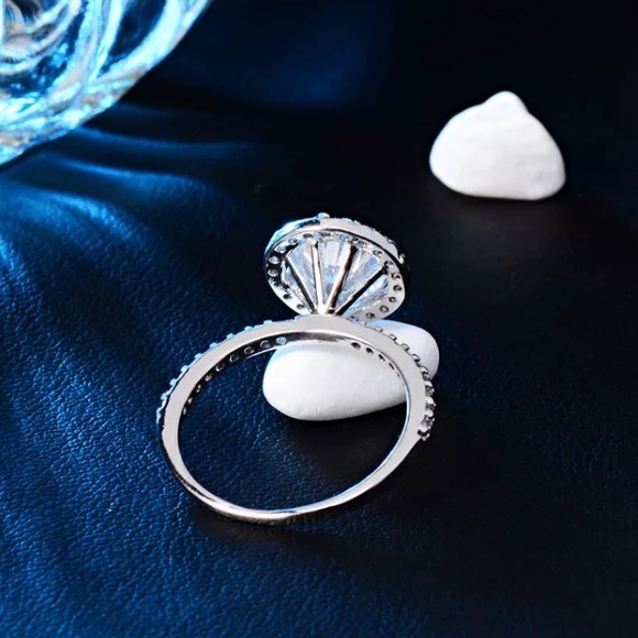 Round Halo Silver Engagement Ring - Picture 2 of 5