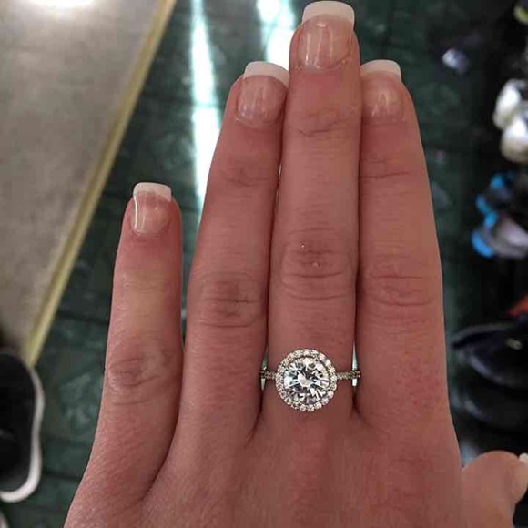 Round Halo Silver Engagement Ring - Picture 3 of 5