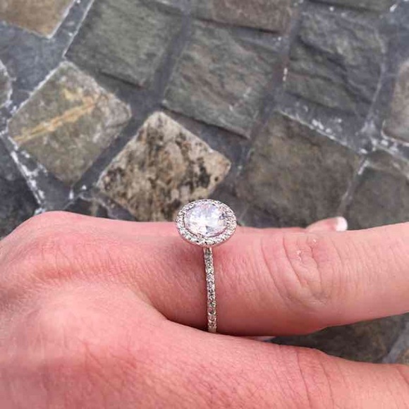 Round Halo Silver Engagement Ring - Picture 5 of 5