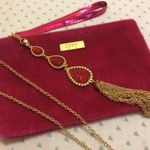 Long Gold and Red Tassel Necklace