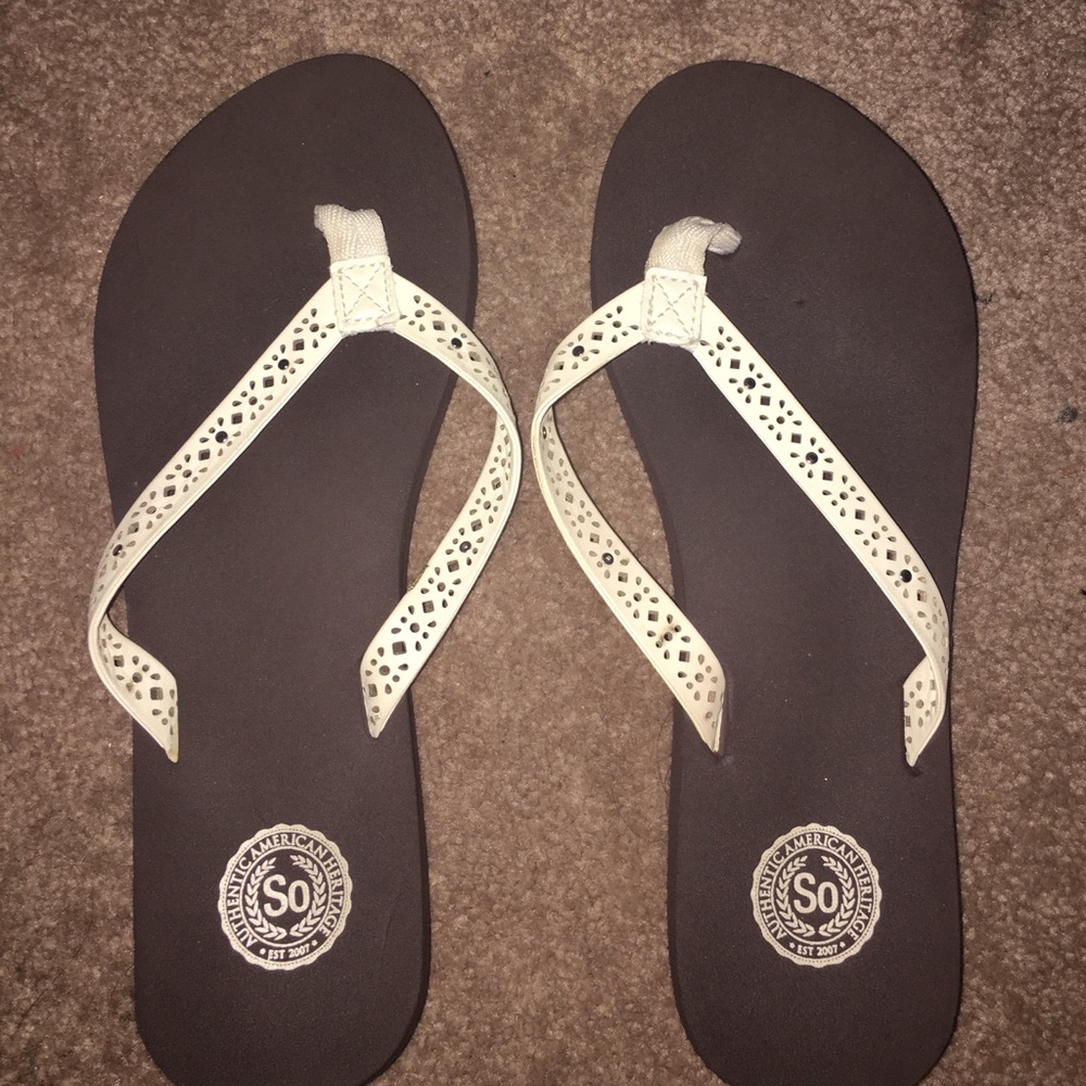 White/Brown Flip Flops